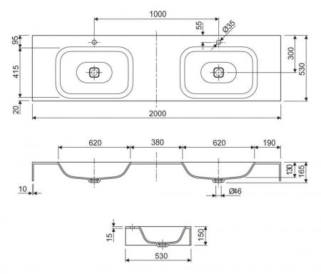 Консольная раковина из литьевого мрамора CEZARES TITAN-2-LVB-SOSPESO, артикул TITAN-1800-2-LVB-SOSPESO