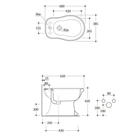 KERASAN Retro Биде напольное с 3-мя отв. под смеситель, цвет белый