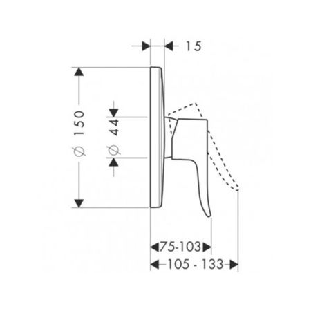 Смеситель для душа, Hansgrohe, Metris, тип открывания воды-рычажный, тип регулирования воды-керамический картридж, монтаж-вертикальный встраиваемый (настенный), отверстия для монтажа-1, внутренняя часть-необходимо заказать, цвет-хром, артикул 31686000
