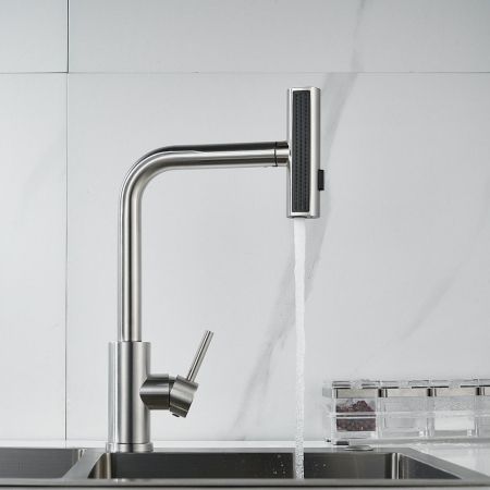 Смеситель для кухни с мультифункциональным изливом Raffine F203L, сатин