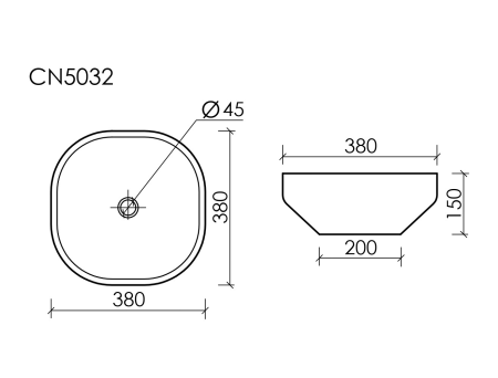 Умывальник чаша накладная квадратная Элемент (Element) 380x380x150мм, артикул CN5032