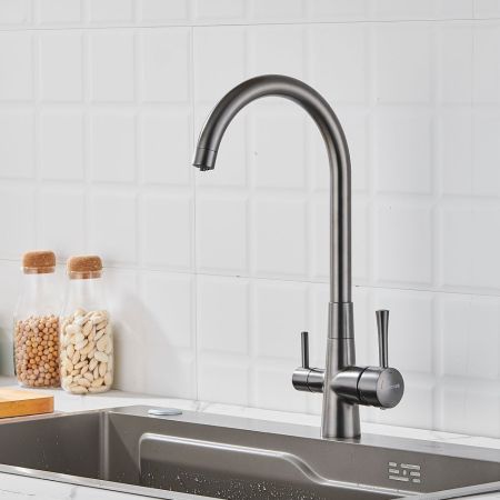 Смеситель для кухни с подключением фильтра Shevanik S428T, оружейная сталь, артикул S428T