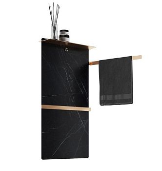 Полотенцесушитель электрический с каменной плитой Черный мрамор WONZON & WOGHAND STUTTGART, Брашированное золото (WW-A504-BG)