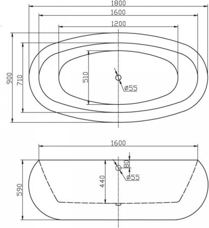 Ванна акриловая отдельностоящая BelBagno BB18-NERO/BIA, артикул BB18-NERO/BIA