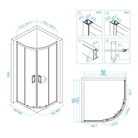 Душевой уголок RGW CL-54B (800x800, Прозрачное), артикул 32095488-14