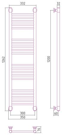 Полотенцесушитель водяной "Богема+" прямая 1200х300 (Матовое ЗОЛОТО)