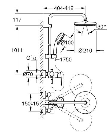 Душевая система GROHE TEMPESTA COSMOPOLITAN 26224001 (хром, металл/пластик, 175-см, круглая), шт, артикул 26224001