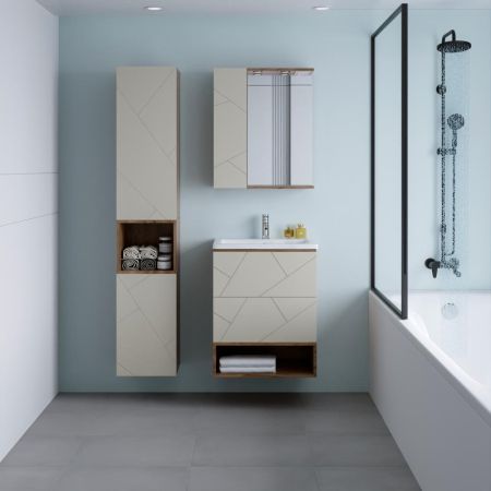 Комплект мебели для ванной Бриклаер КРИСТАЛЛ 60ZSL, латте/дуб крафт табачный, артикул КРИСТАЛЛ 60ZSL