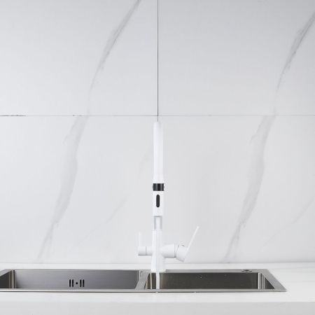Смеситель для кухни с гибким изливом и подключением фильтра Shevanik S278C, белый, артикул S278C