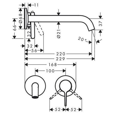 AX One Смеситель для раковины, настенный, цвет шлифованное золото, артикул 48120250