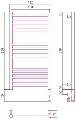 Полотенцесушитель электрический "БОГЕМА 3.0" прямая 800х400 / МЭМ правый (Матовый белый)