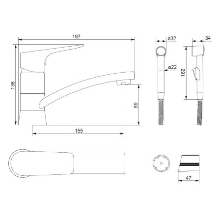770230001 Jupiter, смеситель с поворотным изливом и гиг. душем, хром, артикул 770230001