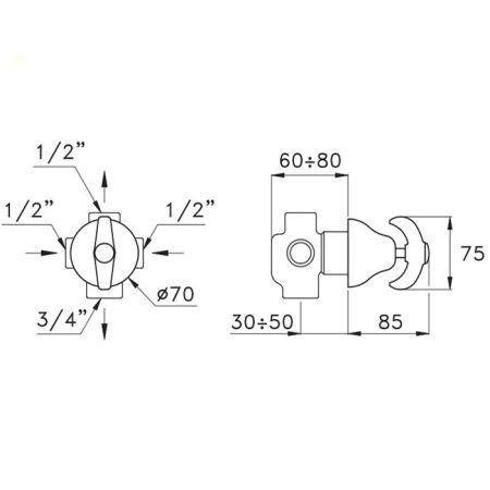 Stella Italica Встраиваемый переключатель для душа 0/153 на 2 выхода, цвет: хром, артикул IT 01202 CR00