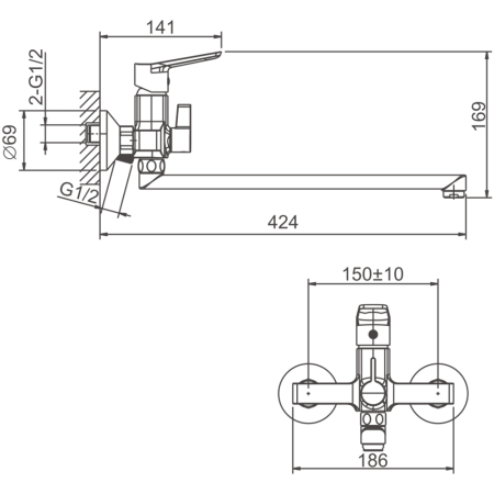 Смеситель для ванны BELZ B22715-3, оружейная сталь, артикул B22715-3