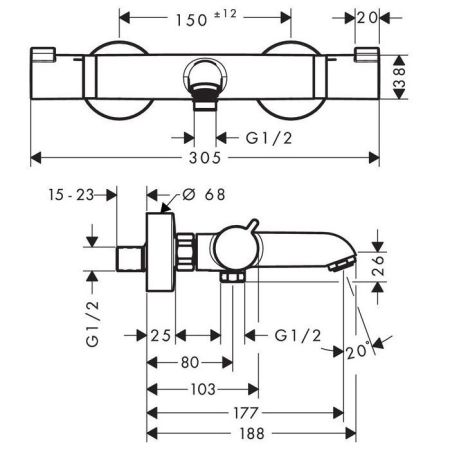 HG Ecostat Термостат для ванны Ecostat Comfort, ВМ, ½', цвет белый матовый, артикул 13114700