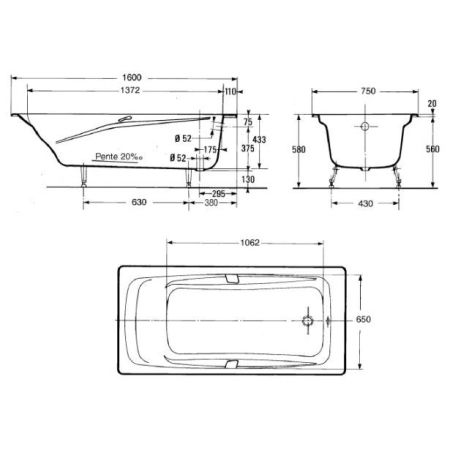 E2929-00 ванна REPOS /160x75/ (бел) с отв. под ручки, артикул E2929-00