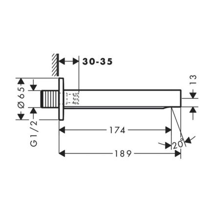 Излив, Hansgrohe, Finoris, монтаж-настенный, вынос излива, мм-189, стандарт подводки-1/2", цвет-матовый белый, артикул 76410700