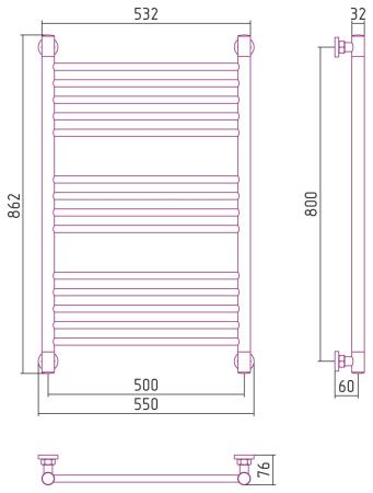Полотенцесушитель водяной "Богема+" прямая 800х500 (Матовое ЗОЛОТО)