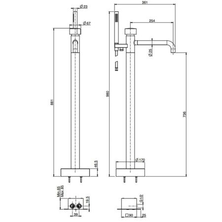 Fima Carlo Frattini So Смеситель для ванны, напольный, с ручным душем, цвет: чёрный матовый