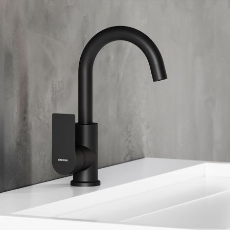 470220300 Apollo Смеситель для умывальника с поворотным изливов, черный, артикул 470220300