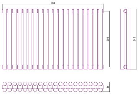 Отопительный радиатор ЭСТЕТ-11 н/ж 500х900 / 20 сек (Состаренная БРОНЗА)