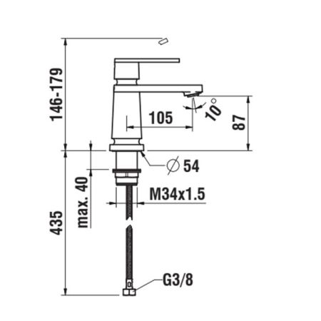 Смеситель для раковины, Laufen, New Classic, тип открывания воды-однорычажный, монтаж-на раковину/столешницу, отверстия для монтажа-1, высота, мм-146, вынос излива, мм-105, донный клапан-отсутствует, тип подводки-гибкая, стандарт подвода воды-3/8", цвет-х, артикул HF900502100000
