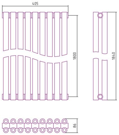 Отопительный радиатор ЭСТЕТ-00 н/ж 1800х405 / 9 сек (САТИН), артикул 071-0332-1809