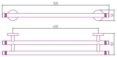 Полотенцедержатель, Сунержа, КАНЬОН, двойной, ширина, мм-500, глубина, мм-101, высота, мм-50, тип установки-настенный, материал-нержавеющая сталь, цвет-золото