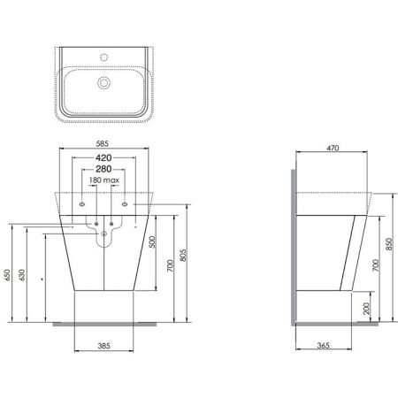AZZURRA BUILD  раковина подвесная/накладная  65х50х16 см с 1 отв. под смеситель , цвет белый, артикул BULP06550T0MBI*1