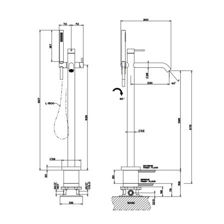 GESSI 316 Напольный смеситель для ванны с душевой лейкой (внешние части), цвет: steel brushed