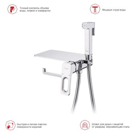 Гигиенический душ со смесителем встраиваемый с полкой и бумагодержателем Raglo R51.55, хром