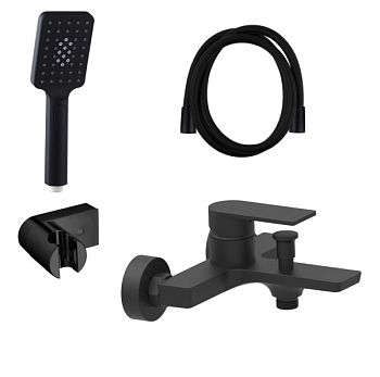 AQG Alpha, однорычажный смеситель для ванны c набором для душа, цвет черный матовый