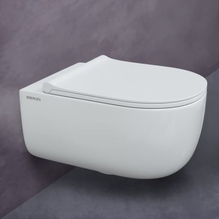 Комплект BERGES для монтажа  подвесного унитаза: инсталляция NOVUM525, кнопка D3 хром глянец, унитаз EGO XL Rimless, сидение дюропласт Toma Slim SO, микролифт, быстросьем