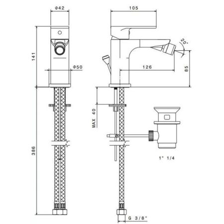 Смеситель для биде PIANO однорычажный с донным клапаном, хром глянец, артикул 69325KM.21.018
