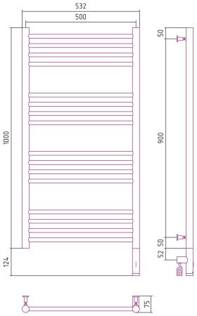 Полотенцесушитель, Сунержа, Богема 3.0, прямая, электрический, ширина, мм-532, глубина, мм-75, высота, мм-1124, межосевое расстояние-500, нагревательный элемент-ТЭН, подключение-нижнее справа, электрокомплект-МЭМ, мощность, Вт-300, материал-нержавеющая ст