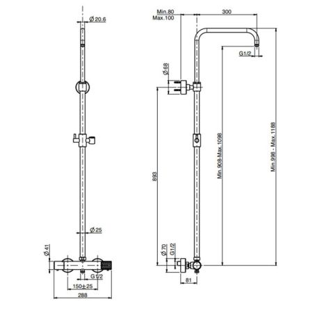Fima Carlo Frattini Colonne doccia Смеситель для душа, термостатический, Spillo tech, с душевой стойкой, цвет: чёрный матовый, артикул F4285TXNS