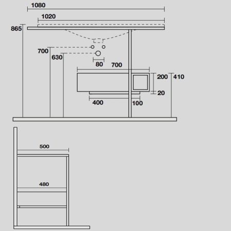KERASAN SHAPE THELMA Структура напольная для раковины 1020 мм., нержавеющая сталь, ящик черный матовый, фронт дуб, цвет черный матовый