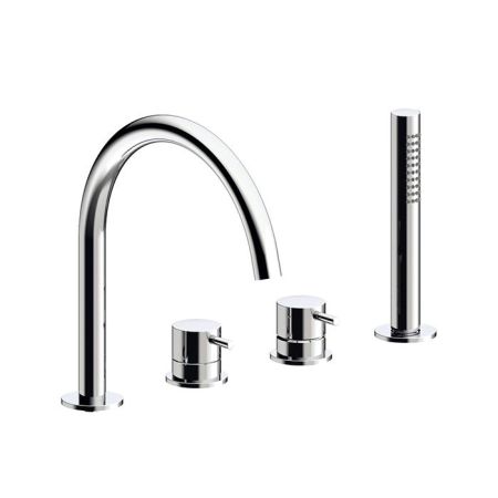 Смеситель для ванны и душа, Almar, тип открывания воды-однорычажный, тип регулирования воды-керамический картридж, монтаж-на борт ванны, отверстия для монтажа-4, вынос излива, мм-221,2, в комплекте-вытяжной ручной душ, переключатель, цвет-хром, артикул E214006.CR