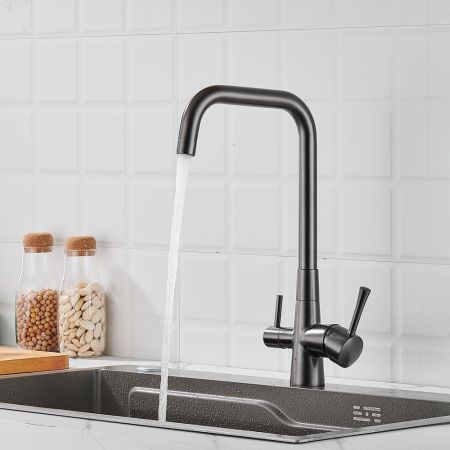 Смеситель для кухни с подключением фильтра Shevanik S528T, оружейная сталь, артикул S528T