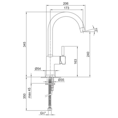 Fantini Cafe Смеситель для раковины, 1 отв., без донного клапана, излив 175мм, цвет: хром, артикул 42 02 1855F