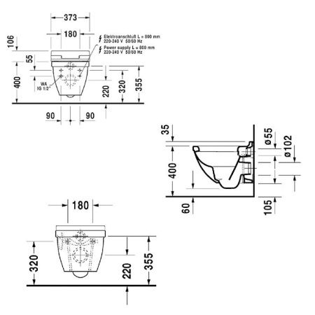Duravit Starck 3 Унитаз подвесной , 485х360 мм, с креплением Durafix,  цвет белый