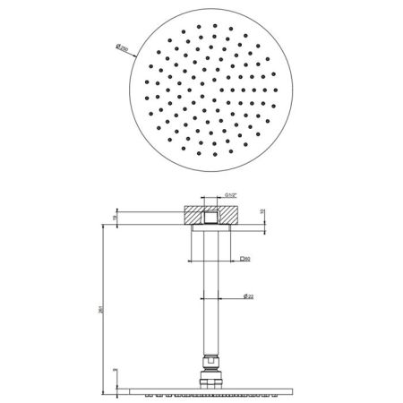 GESSI Rilievo Потолочная душевая головка шарнирная на 1/2",Ø250 мм., цвет: хром, артикул 59152#031