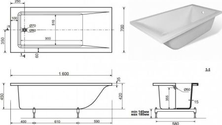 Ванна из искусственного мрамора Aquanet Bright Stone 160х70, артикул AQ-00332876