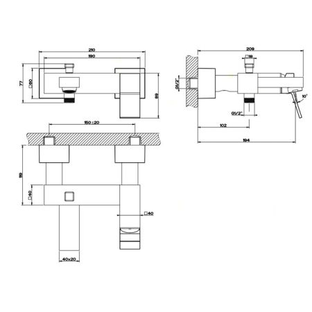 Gessi Rettangolo K Смеситель для ванны наружный, с автоматическим переключателем ванна/душ, цвет: черный
