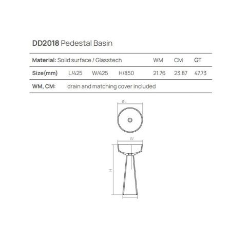 DEA DESIGN Pedestal Basin Раковина напольная d425хh850 мм, цвет grey