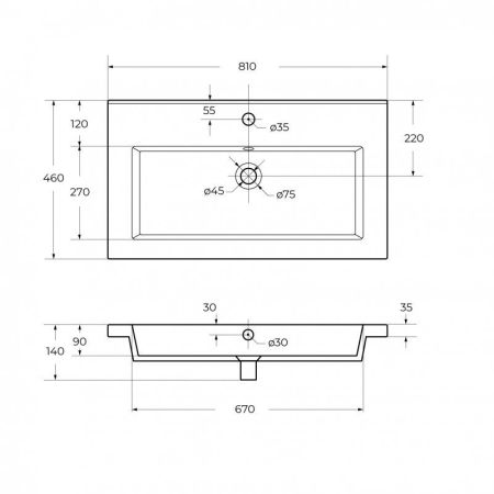 Керамическая раковина CZR-8070-75, 760x460x140, артикул CZR-8070-75