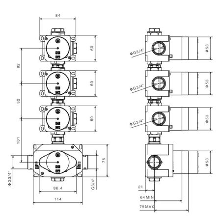 Newform Встраиваемая часть термостатического смесителя 3/4"на 3 источника