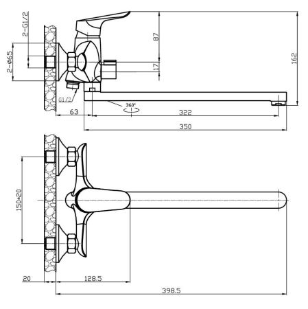 Смеситель CAIRO для ванны, излив 350 мм, c акс., артикул: CI 31