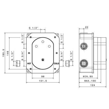 Newform Встраиваемая часть термостатического смесителя 3/4" на 3 источника