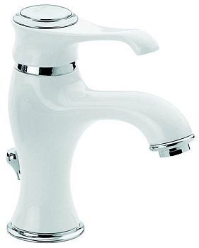 Emmevi Tiffany, однорычажный смеситель для раковины (излив 12 см), с донным клапаном, цвет белый-хром